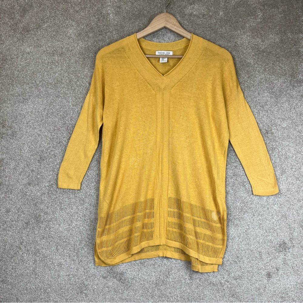 Rachel Zoe Tunic Sweater Womens Extra Small Yellow Linen Blend Pullover- 2477*